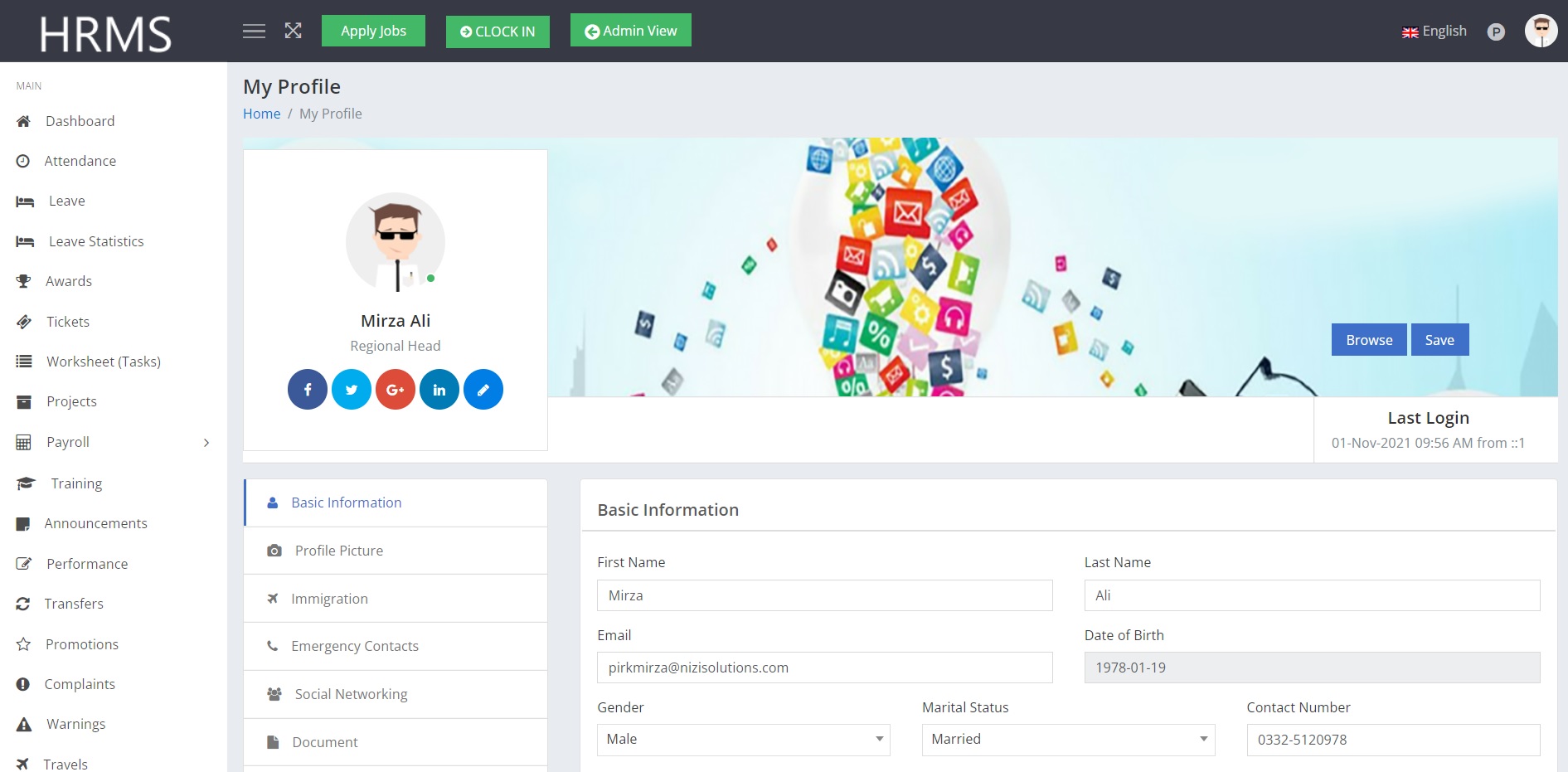 Employee dashboard and user profile with payroll training features