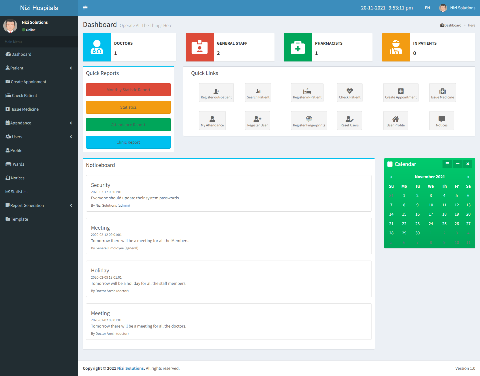 Hospital Management System Administrator Dashboard