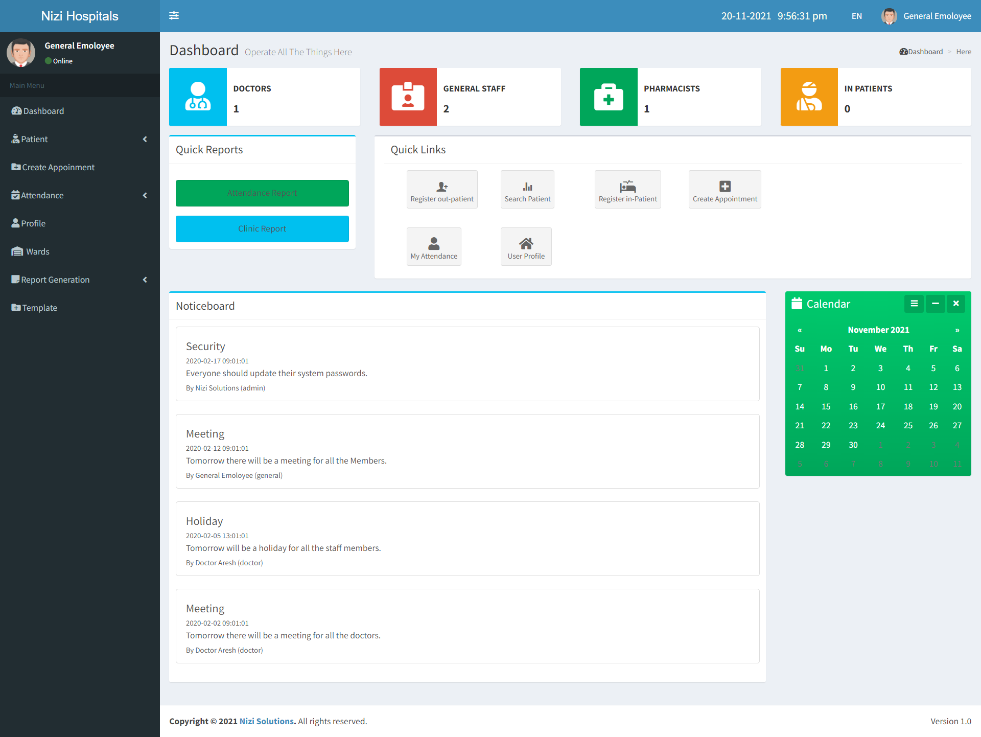 Hospital Management System Staff Dashboard