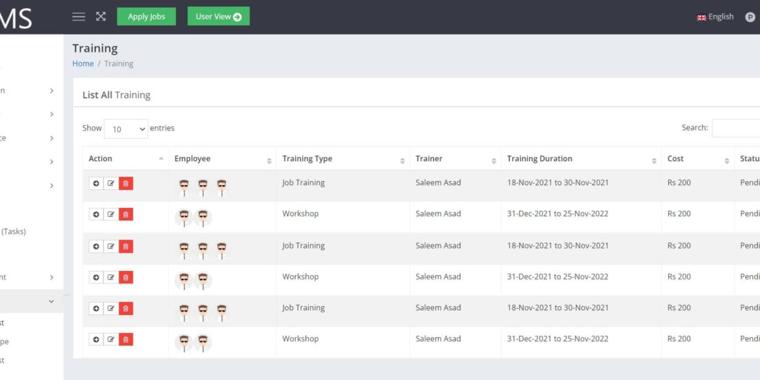 Employees Training Management HRMS
