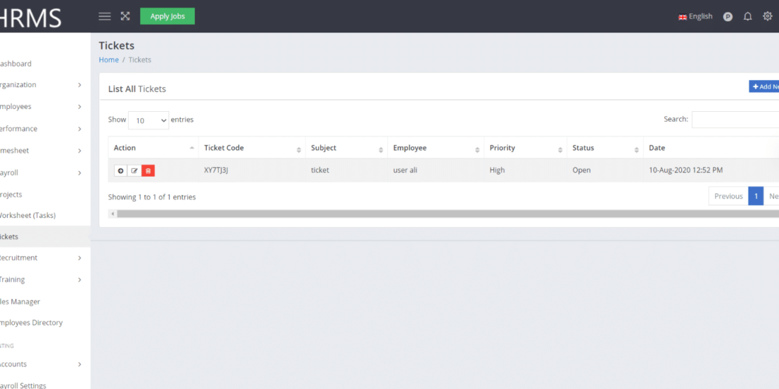 Employees tickets management HRMS