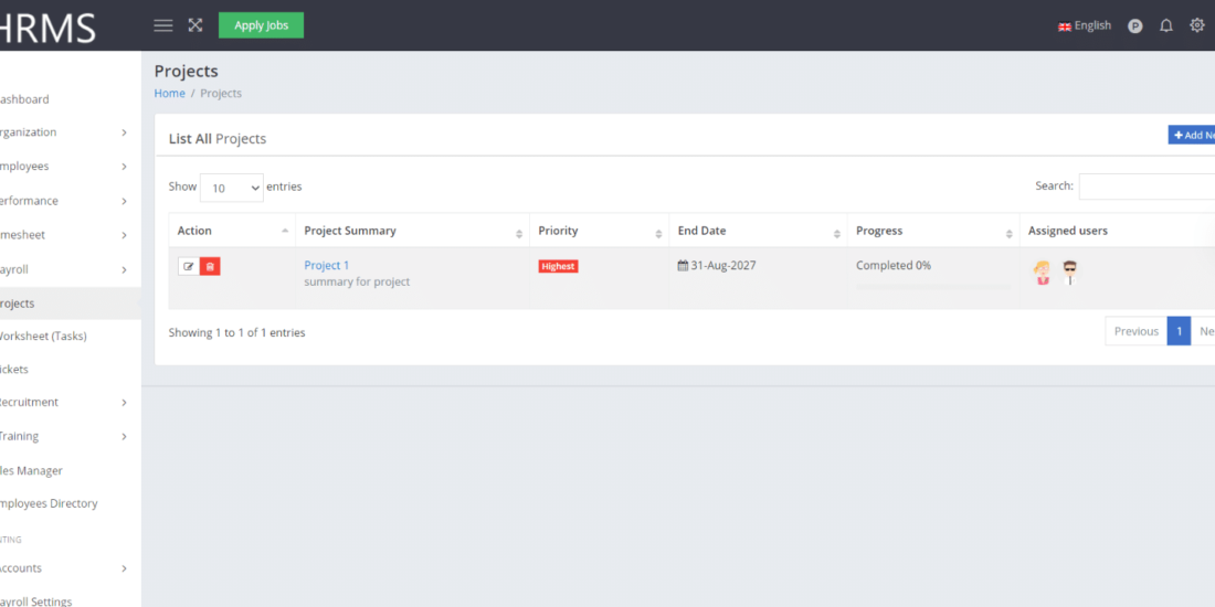 HRMS Projects Management