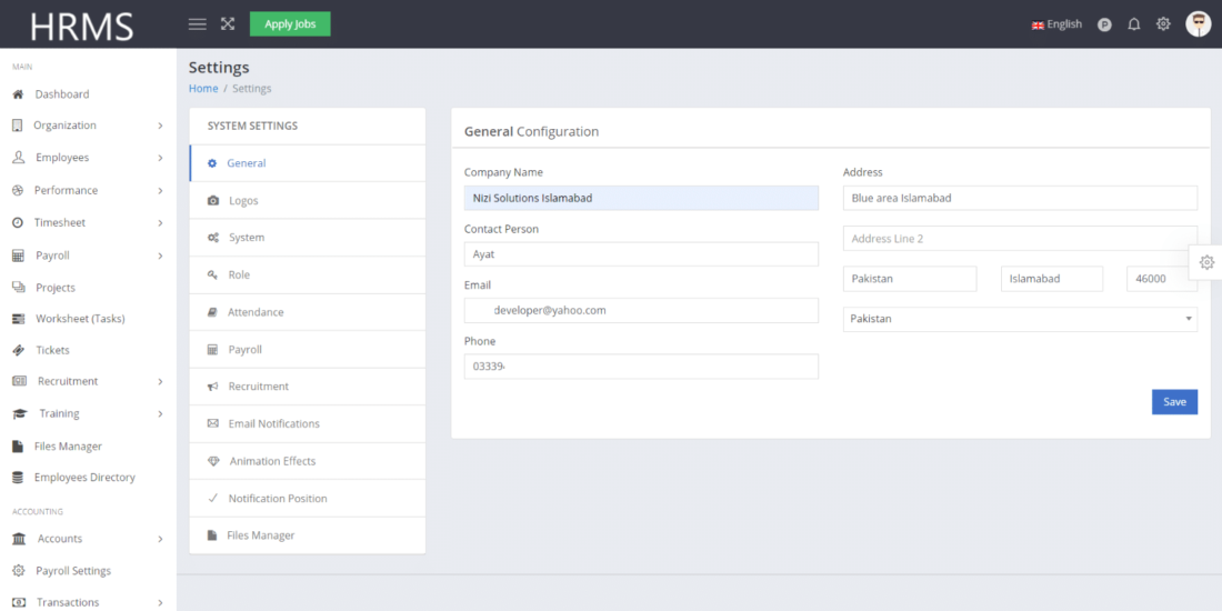 HRMS Settings