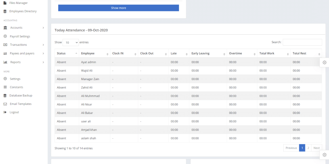 Human Resource Management Software dashboard and payroll software