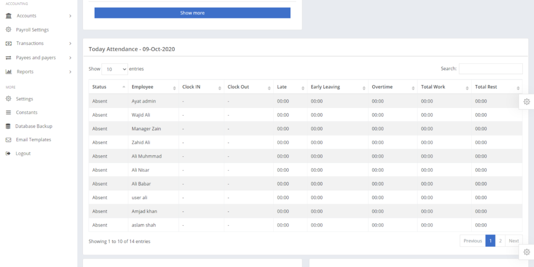 Human Resource Management System Software Dashboard