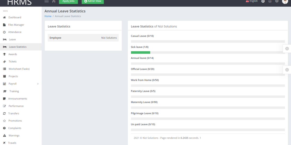 Human Resource Management System Software and leave statistics