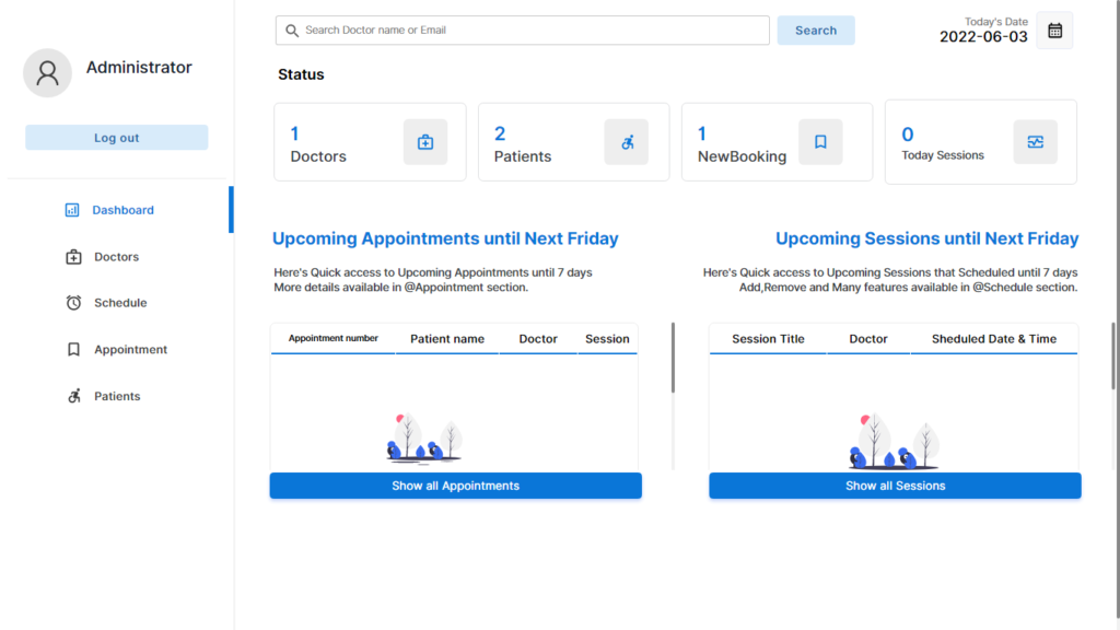 Online Doctor Appointment Booking System dashboard